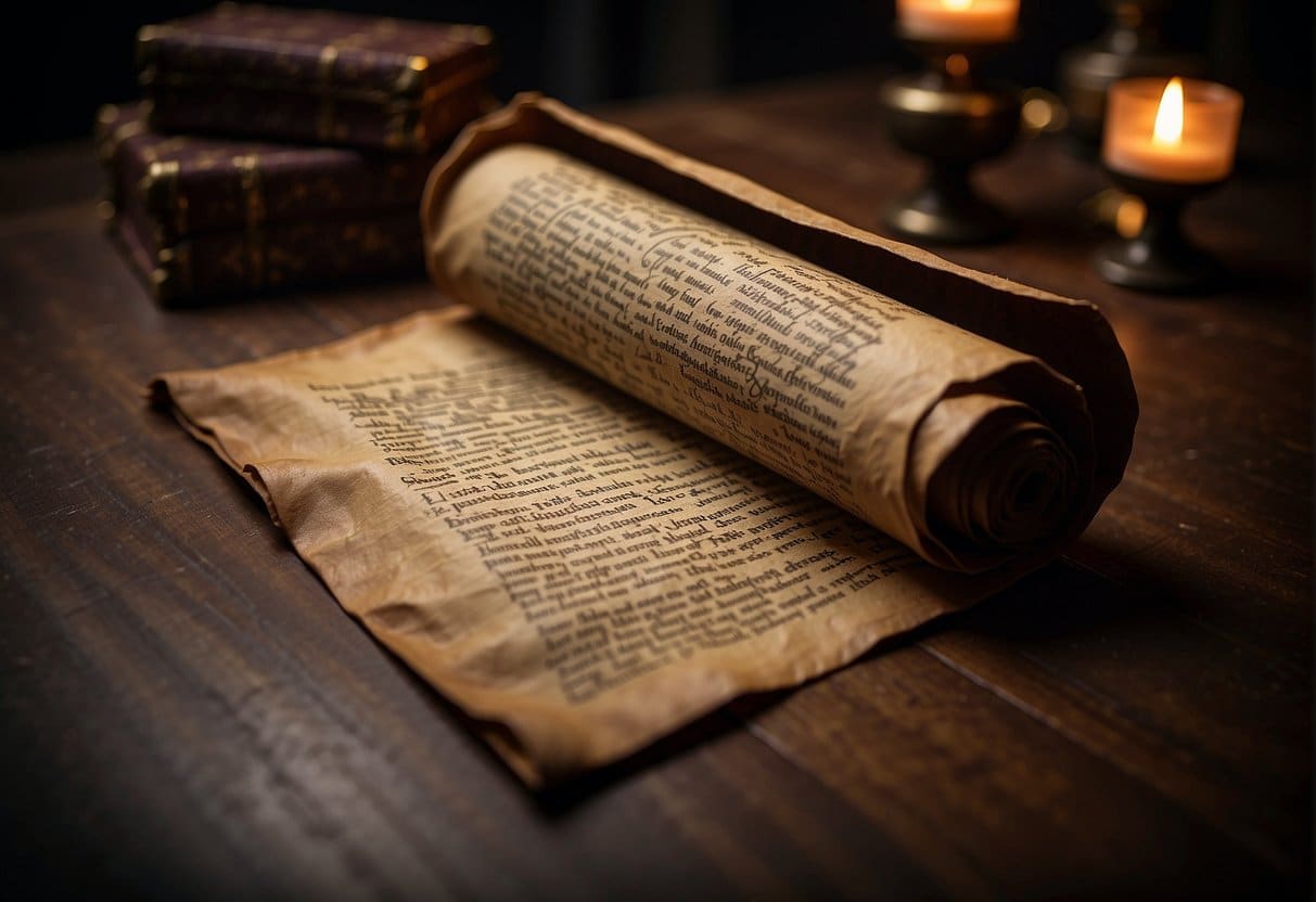 A sealed, ancient scroll hidden in a dimly lit chamber, untouched for a century