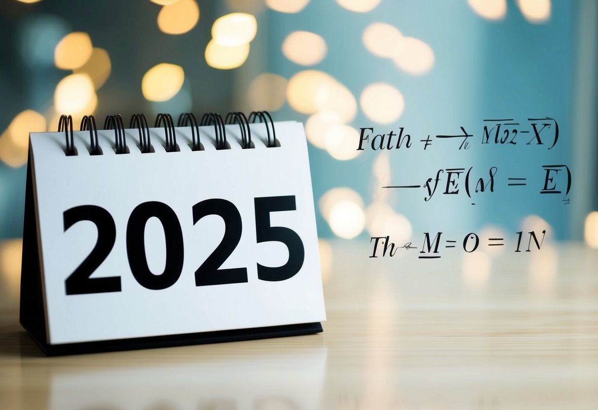 Um calendário mostrando os anos de 2011 e 2025 com uma equação matemática escrita ao lado.