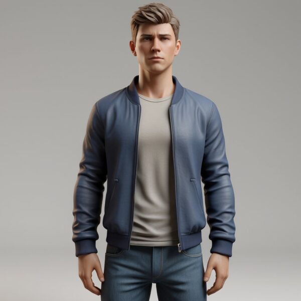 Um homem jovem em pé, com roupas casuais, mostrando altura e proporções realistas.