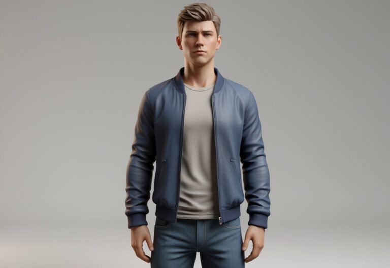 Um homem jovem em pé, com roupas casuais, mostrando altura e proporções realistas.