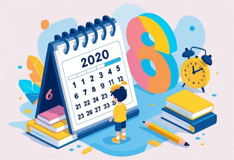 Criança ao lado de um calendário e o número seis, representando a idade em 2026.